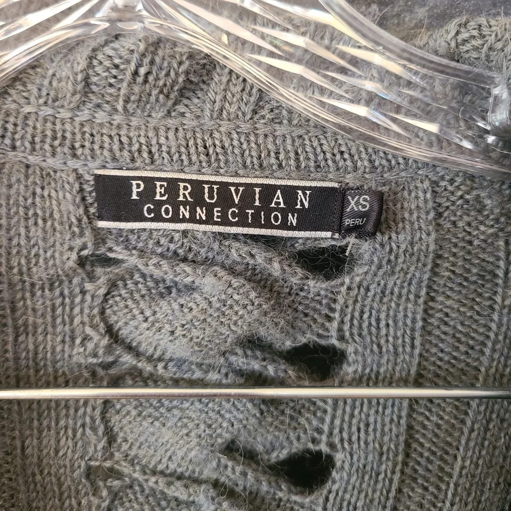 Peruvian Connection Light Grey Baby Alpaca Long Duster Knit Cardigan size XS